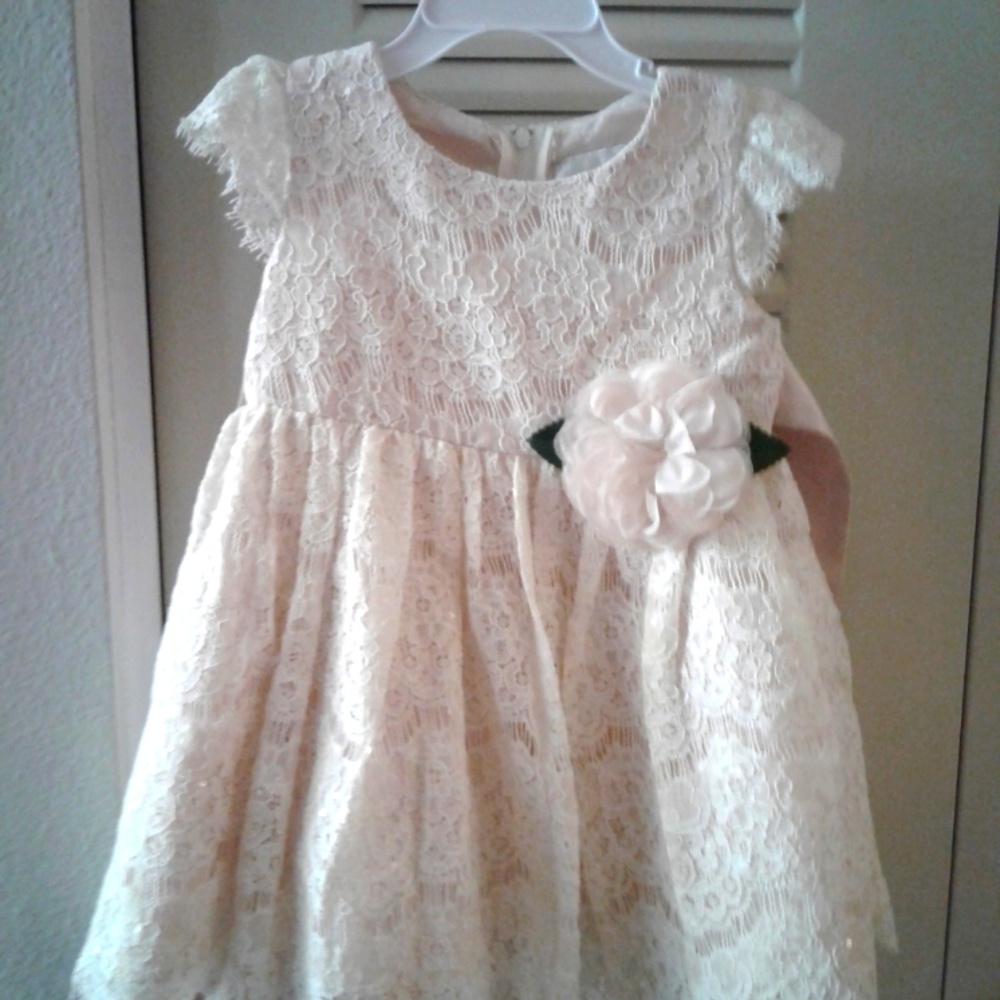 Rare Editions Beautiful Off White Lace With Sequins, Little Girls Dress